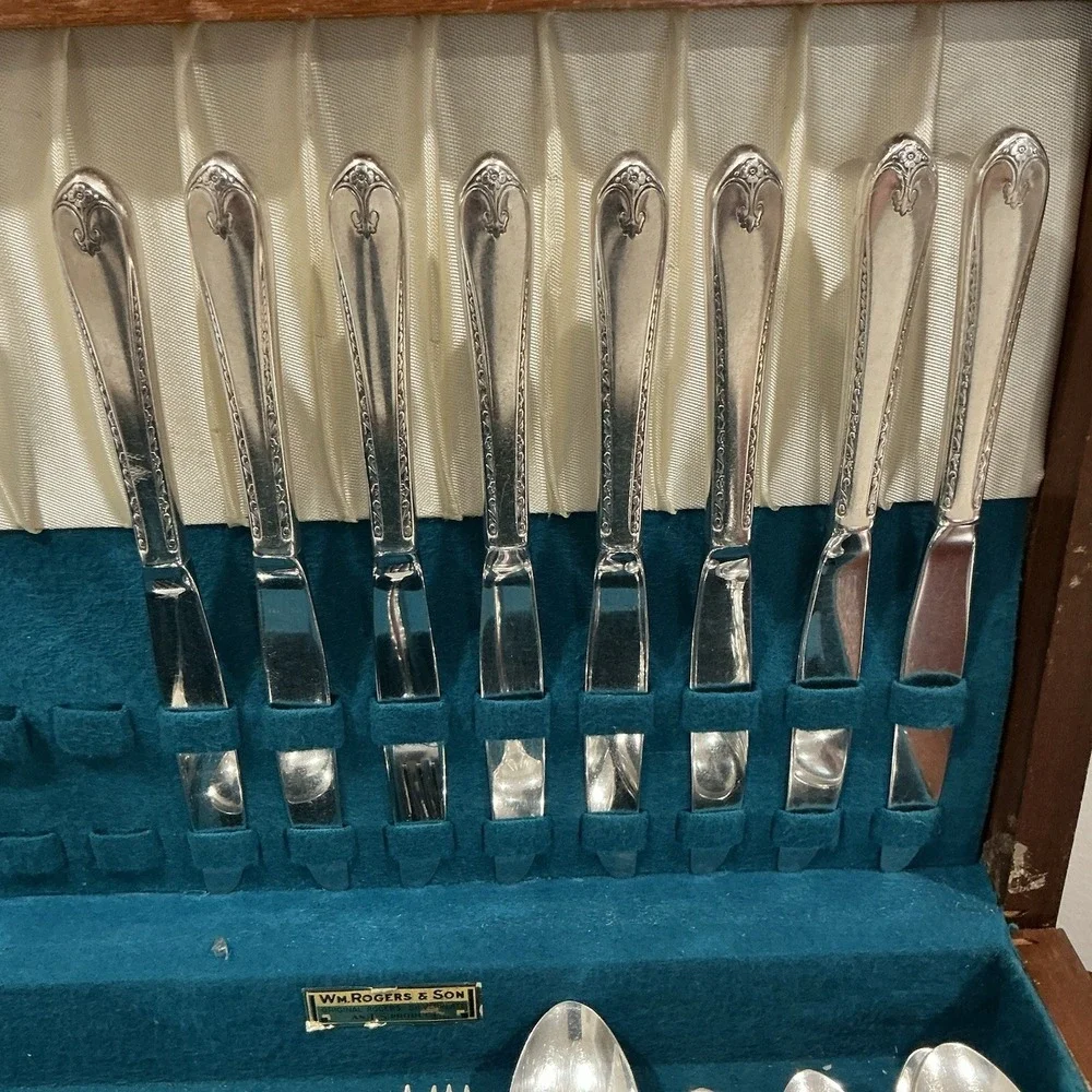 WM A ROGERS Exquisite silver‎ plate flatware 39 pieces with case great condition